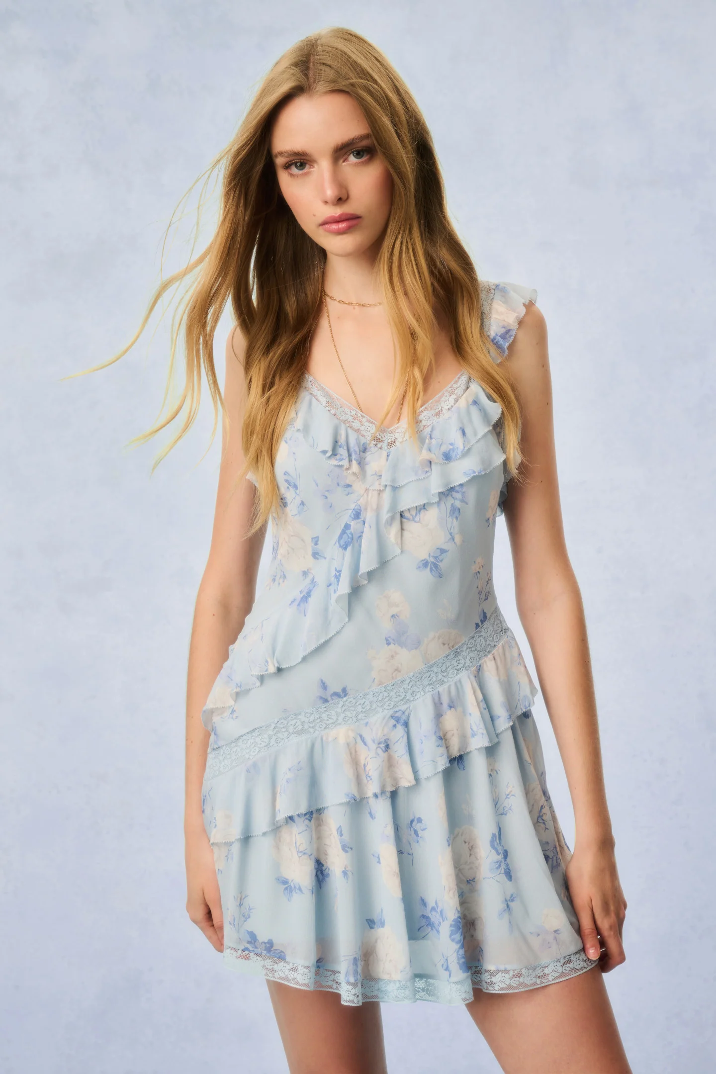 Serima Fragrance Print Mini Dress - WHISPER BLUE - Mymoui