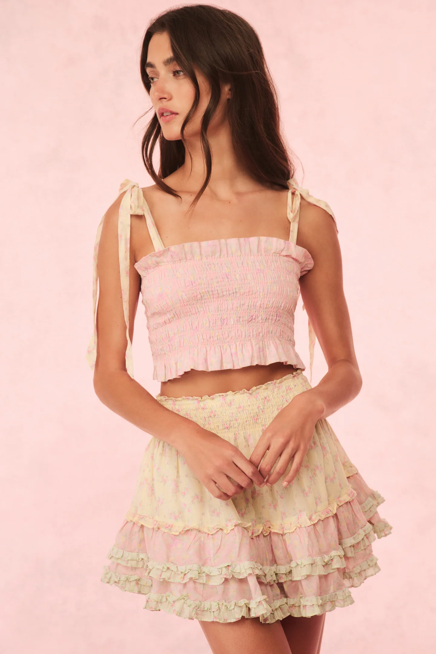 Camellia Cotton Mixed Print Mini Skirt - Mymoui