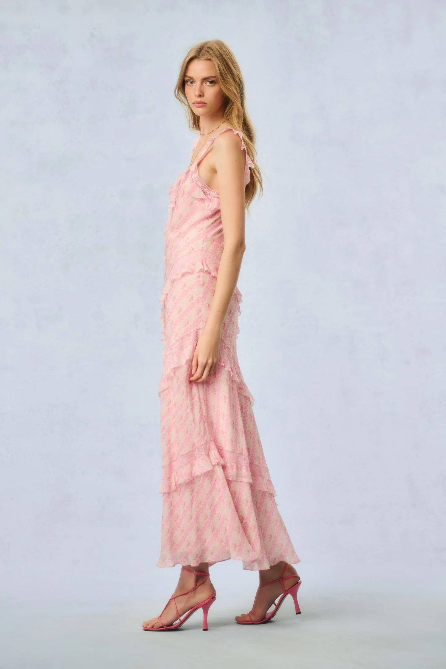 Radiance Fragrance Print Maxi Dress - STRAWBERRY MACAROON - Mymoui