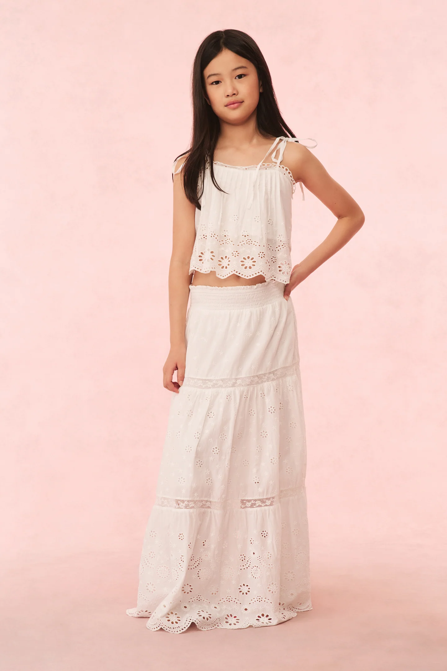 Girls Caelia Eyelet Lace Maxi Skirt - Mymoui