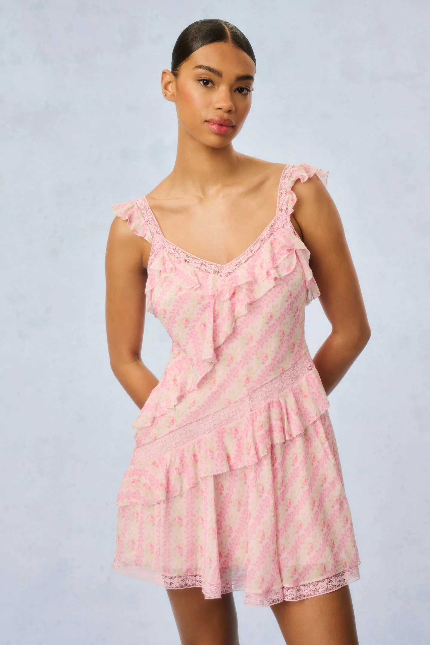 Serima Fragrance Print Mini Dress - STRAWBERRY MACAROON - Mymoui