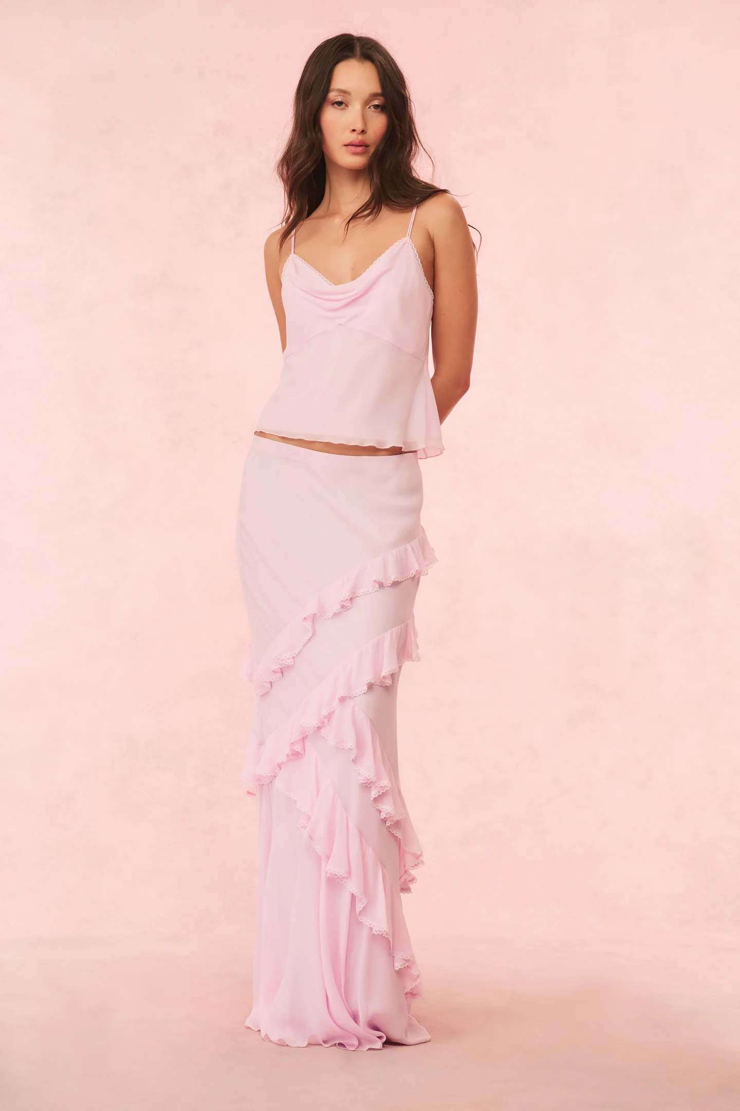 Mitnessa Chiffon Ruffle Maxi Skirt - Mymoui