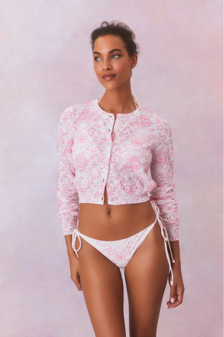 Pinky Bow Print Cardigan - Mymoui