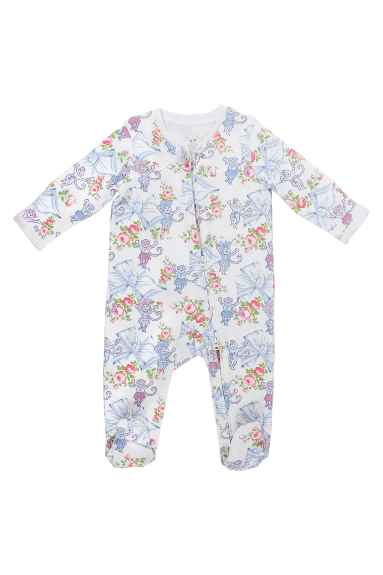 Roller Rabbit x LoveShackFancy Rosa Beaux Monkey Infant Zipper Footie - Mymoui