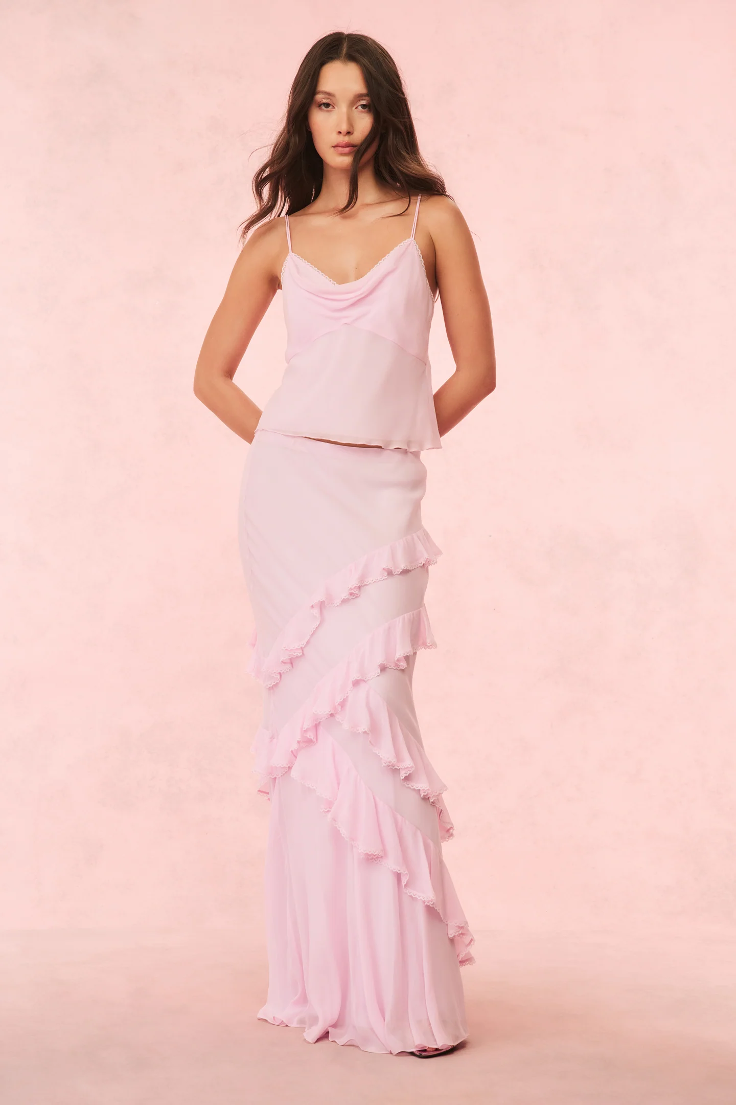 Mitnessa Chiffon Ruffle Maxi Skirt - Mymoui