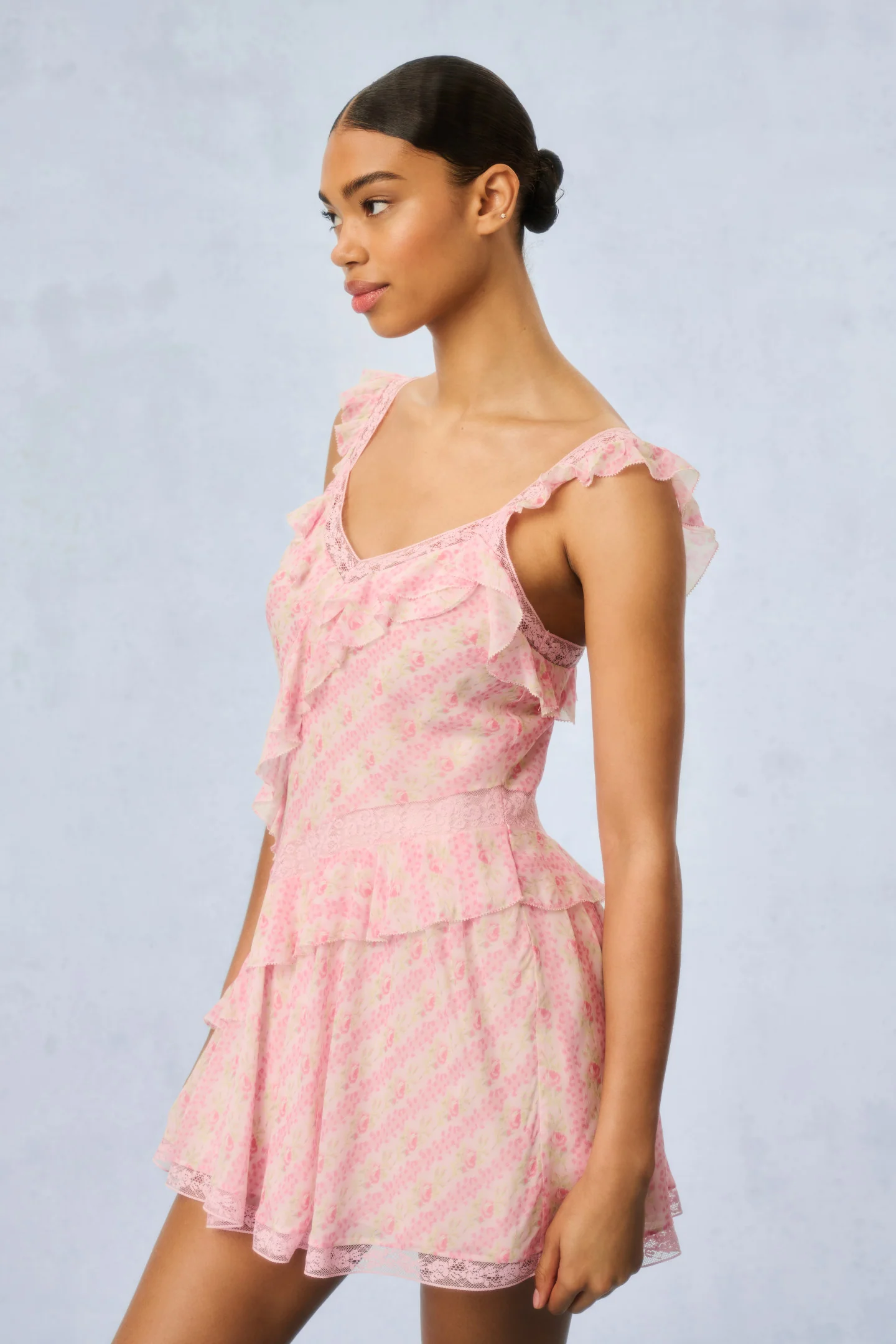 Serima Fragrance Print Mini Dress - STRAWBERRY MACAROON - Mymoui
