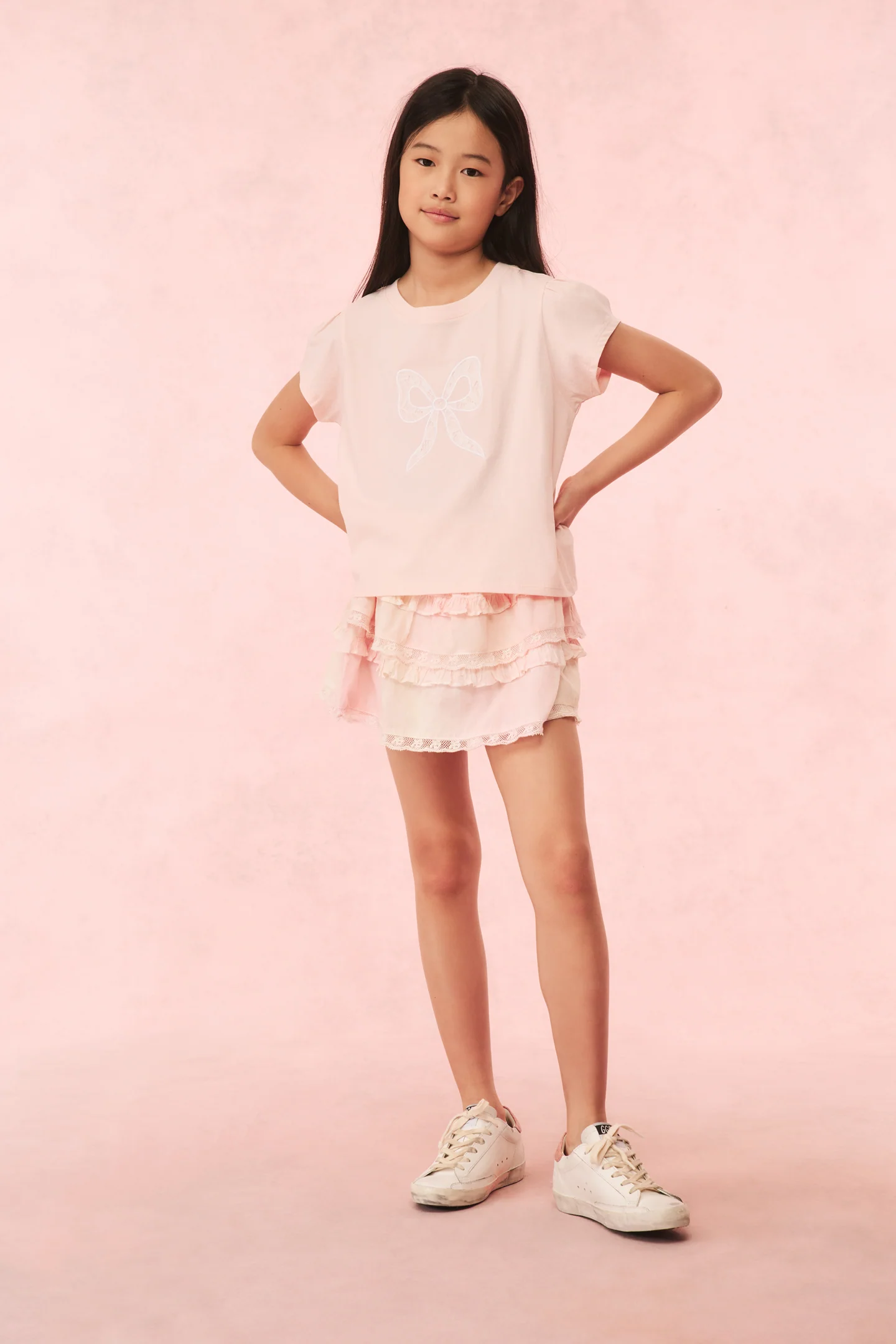 Girls Tilliat Cotton Bow Tee - ICICLE PINK - Mymoui