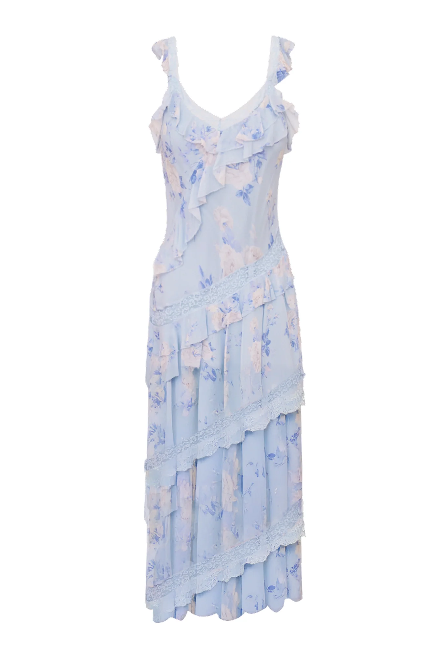 Radiance Fragrance Print Maxi Dress - WHISPER BLUE - Mymoui