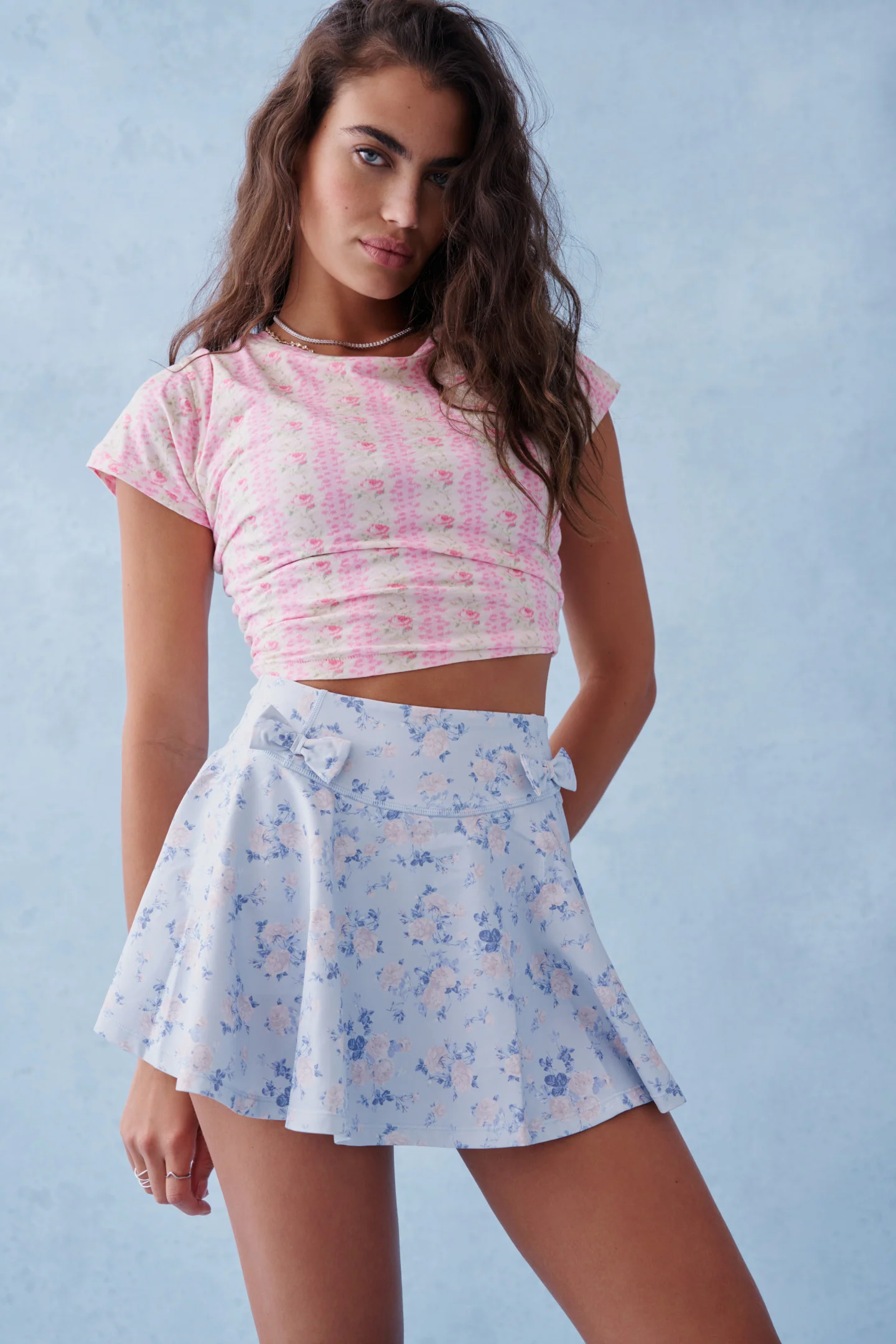 Corene Floral Active Skort - WHISPER BLUE - Mymoui